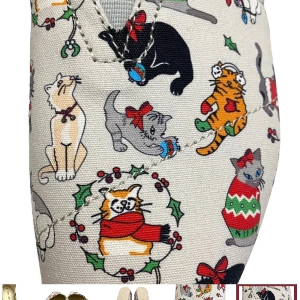 Toms Womens Belmont Christmas Holiday Cats Canvas Flat Shoes Casual Slip On NWT - Picture 5 of 7